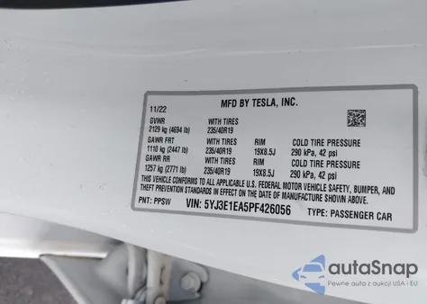 2023 Tesla Model 3 Rear-Wheel Drive из США, поврежденный, VIN 5YJ3E1EA5PF426056